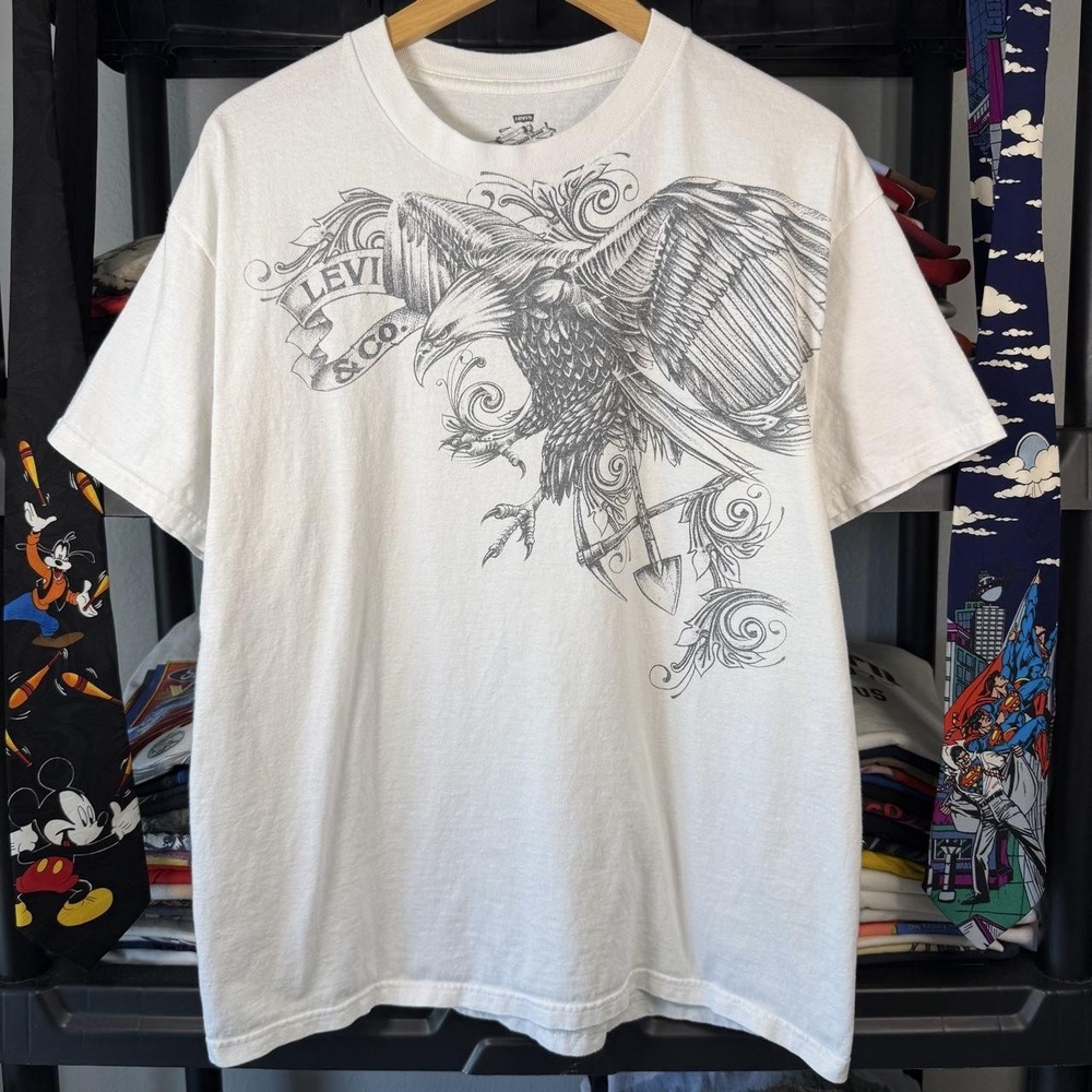 Levi's Eagle Graphic Men's T-Shirt White Size Large Y2K Vintage Tattoo Style